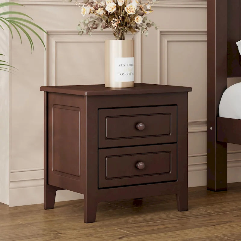 Table de chevet à 2 tiroirs Roomfitters pour chambre à coucher, table de chevet rétro de style milieu de siècle avec design classique