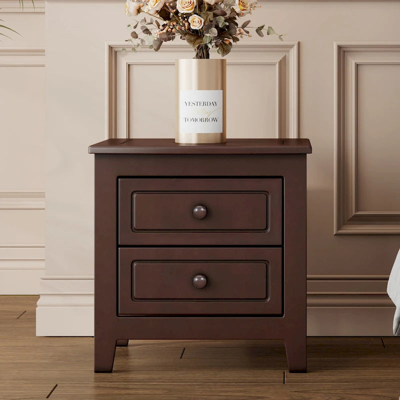 Table de chevet à 2 tiroirs Roomfitters pour chambre à coucher, table de chevet rétro de style milieu de siècle avec design classique