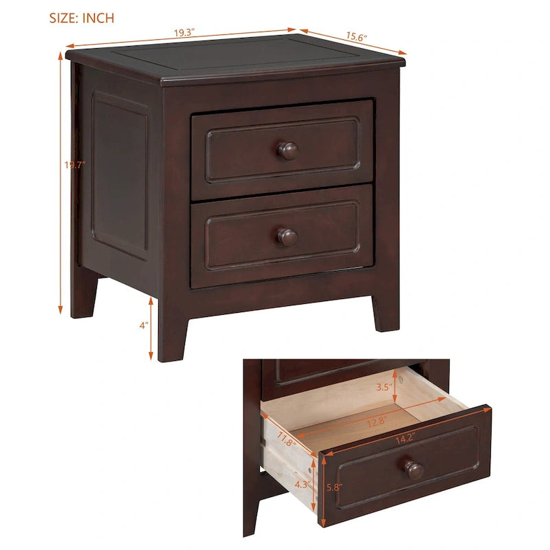 Table de chevet à 2 tiroirs Roomfitters pour chambre à coucher, table de chevet rétro de style milieu de siècle avec design classique