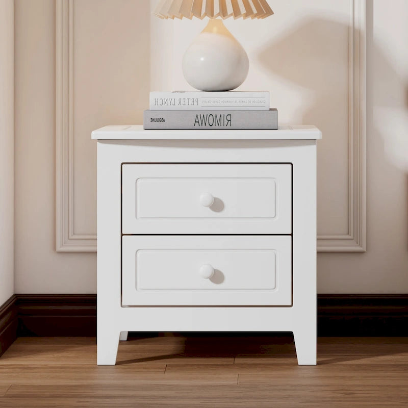 Table de chevet à 2 tiroirs Roomfitters pour chambre à coucher, table de chevet rétro de style milieu de siècle avec design classique