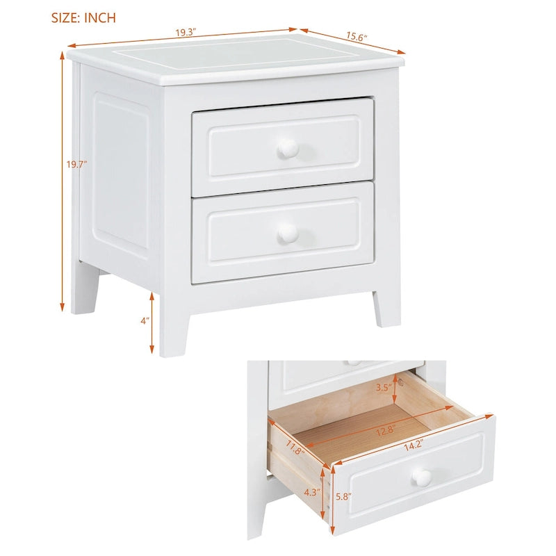 Table de chevet à 2 tiroirs Roomfitters pour chambre à coucher, table de chevet rétro de style milieu de siècle avec design classique