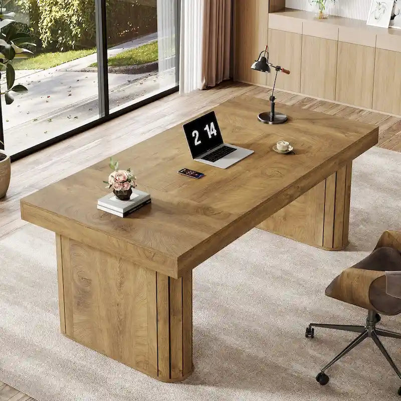 Bureau de direction 70,9 pouces, bureau d'ordinateur de ferme, grande station de travail pour bureau à domicile, marron