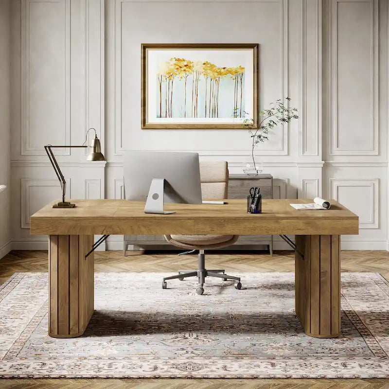 Bureau de direction 70,9 pouces, bureau d'ordinateur de ferme, grande station de travail pour bureau à domicile, marron