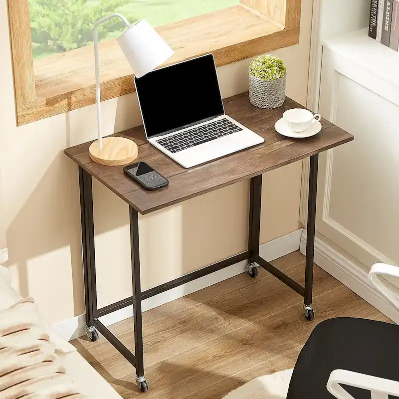 Javlerg Bureau informatique pliable mobile, 31,5 pouces, sans montage, bureau d'écriture roulant, table pour ordinateur portable pliable peu encombrante pour le bureau à domicile