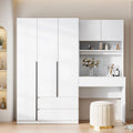 Armoire-penderie 3-en-1 avec coiffeuse, ensemble de bureau, armoire de chambre avec 2 tiroirs, armoire-penderie à 3 portes avec espace de rangement