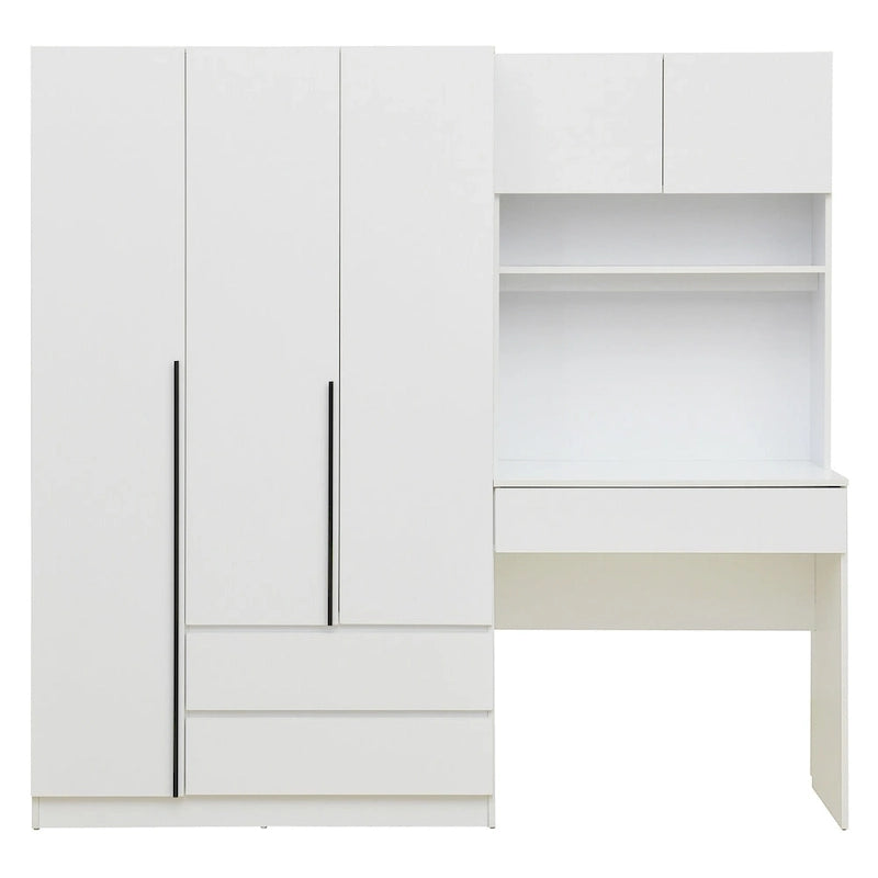 Armoire-penderie 3-en-1 avec coiffeuse, ensemble de bureau, armoire de chambre avec 2 tiroirs, armoire-penderie à 3 portes avec espace de rangement