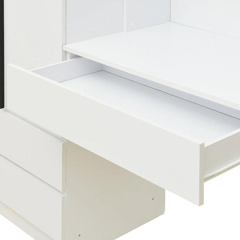 Armoire-penderie 3-en-1 avec coiffeuse, ensemble de bureau, armoire de chambre avec 2 tiroirs, armoire-penderie à 3 portes avec espace de rangement