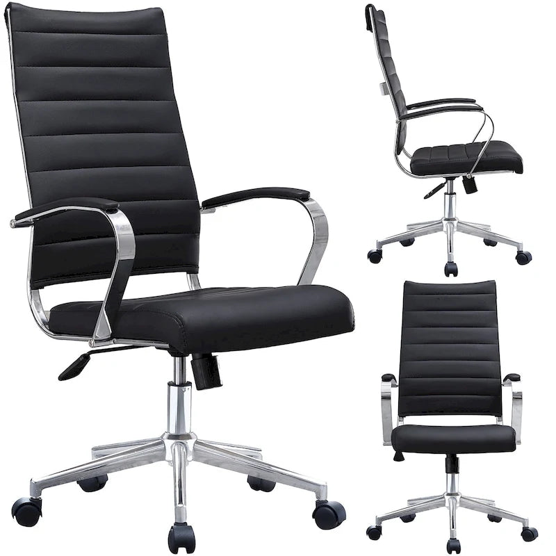 Chaise de bureau ergonomique moderne : Dossier mi-haut, cuir PU, accoudoirs, inclinaison, hauteur réglable, roulettes, pivotante