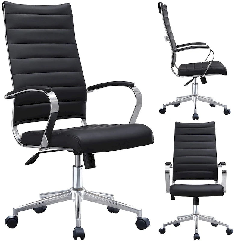 Chaise de bureau ergonomique moderne : Dossier mi-haut, cuir PU, accoudoirs, inclinaison, hauteur réglable, roulettes, pivotante
