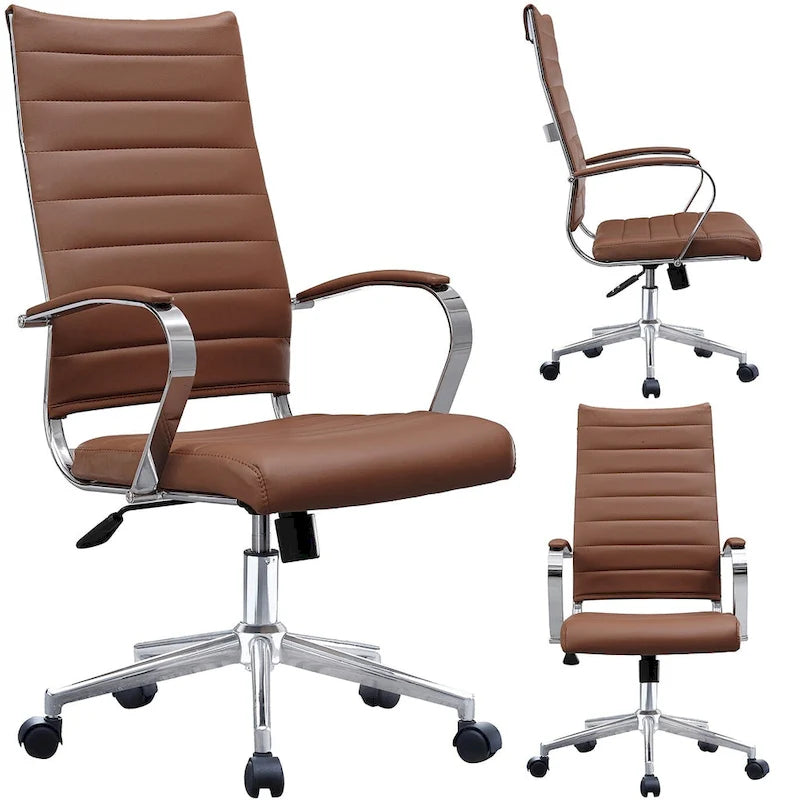 Chaise de bureau ergonomique moderne : Dossier mi-haut, cuir PU, accoudoirs, inclinaison, hauteur réglable, roulettes, pivotante