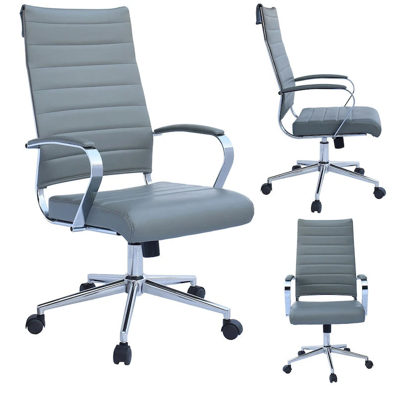 Chaise de bureau ergonomique moderne : Dossier mi-haut, cuir PU, accoudoirs, inclinaison, hauteur réglable, roulettes, pivotante
