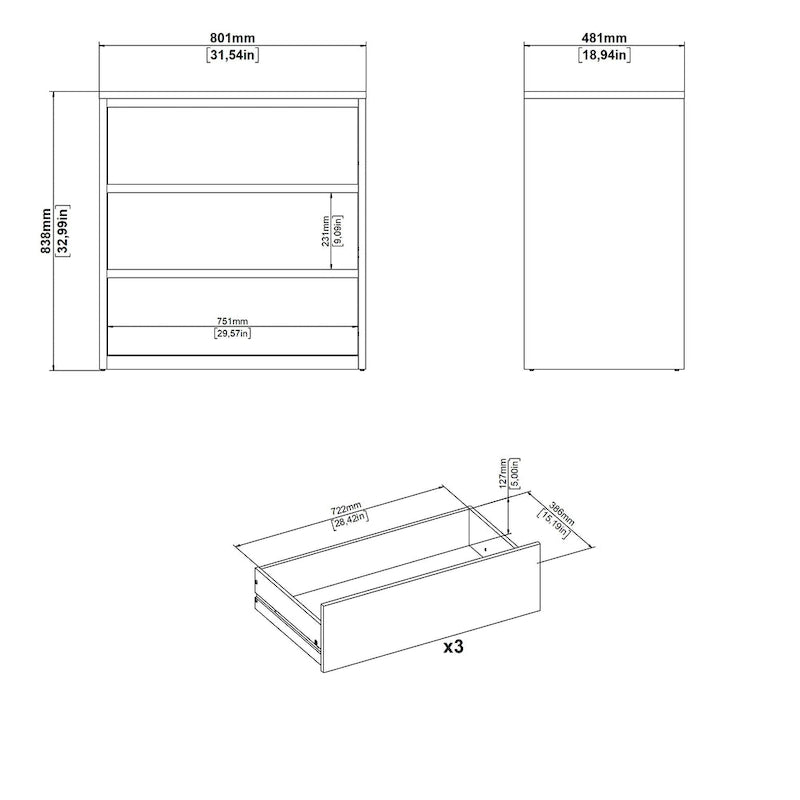 Commode à 3 tiroirs Porch & Den Next de 31 po de largeur