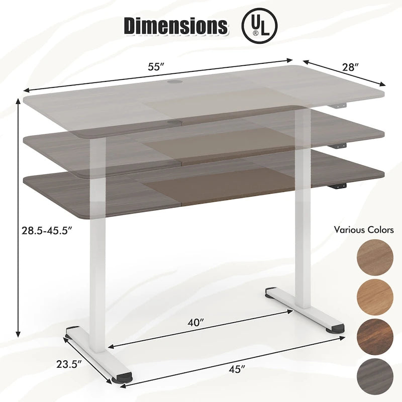 Gymax 55 Bureau Debout Électrique Réglable en Hauteur pour Bureau à Domicile