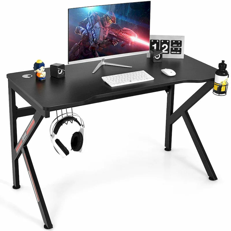 Gymax Bureau de jeu en forme de K 48 avec porte-gobelet et
