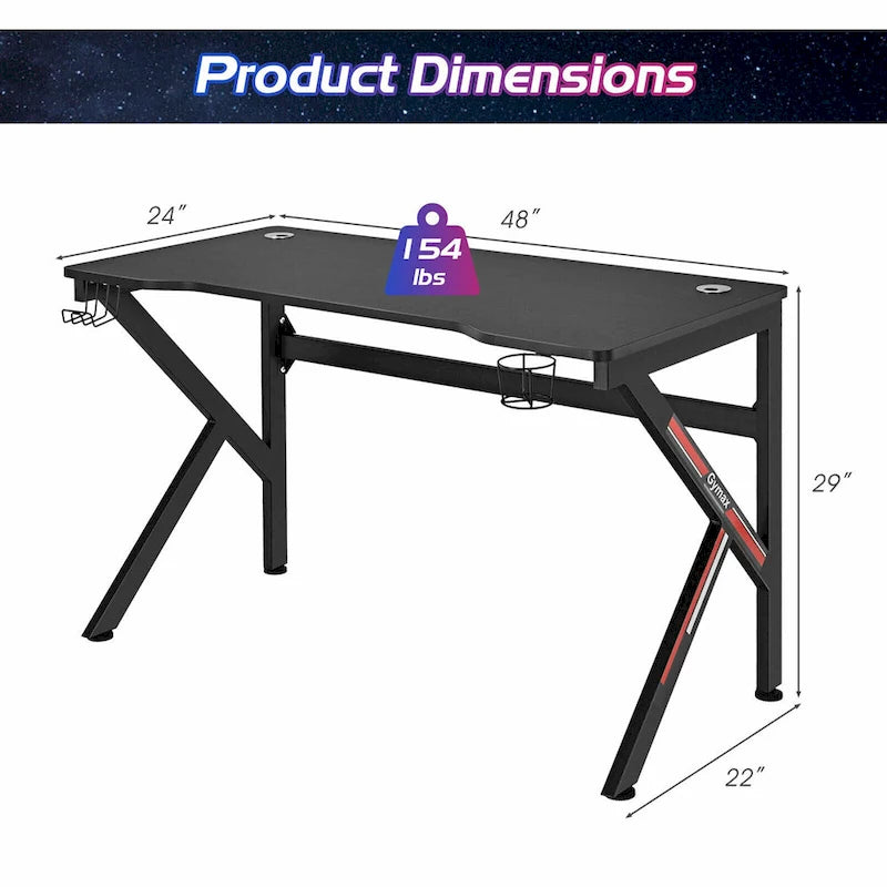 Gymax Bureau de jeu en forme de K 48 avec porte-gobelet et