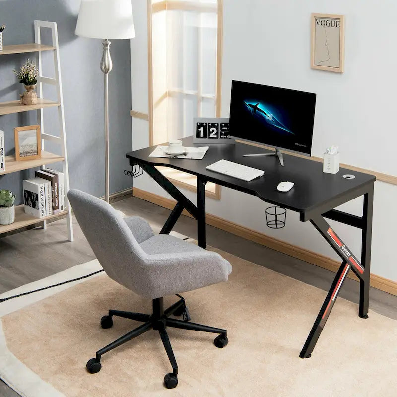 Gymax Bureau de jeu en forme de K 48 avec porte-gobelet et