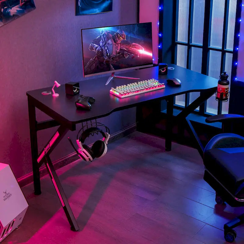 Gymax Bureau de jeu en forme de K 48 avec porte-gobelet et