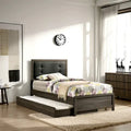 Meli Twin Size Bed, Button Tufted Upholstery, Dark Gray Solid Wood