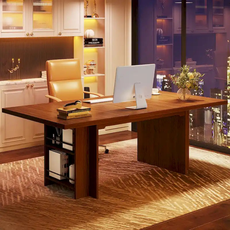 Bureau de direction de 160 cm, grand bureau d'ordinateur avec rangement