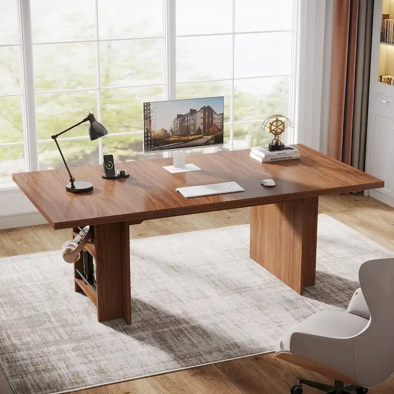 Bureau de direction de 160 cm, grand bureau d'ordinateur avec rangement