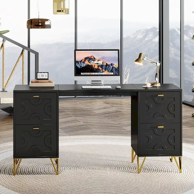 Bureau d'ordinateur blanc avec tiroirs de classement, bureau moderne de 59 po pour la maison et le bureau