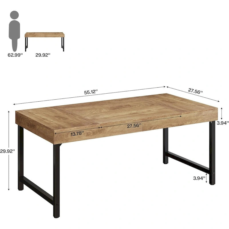 Bureau de direction industriel de 55 pouces, bureau d'ordinateur portable rustique simple avec pieds en métal robustes