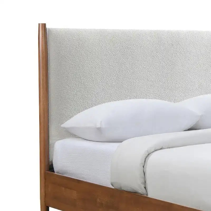 Ensemble de chambre à coucher 3 pièces en tissu bouclé, plateforme et style mid-century Beau de Furniture of America