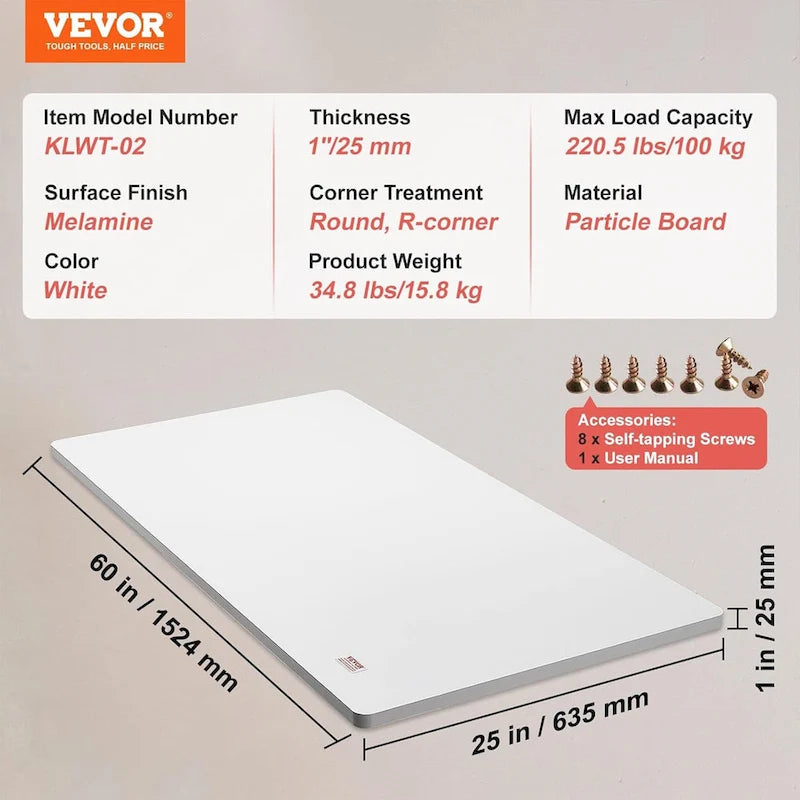 Table VEVOR rectangulaire 152 x 63,5 cm pour bureau réglable en hauteur, Blanc - 34.8