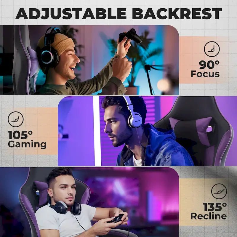 Chaise de gamer, Chaise de bureau ergonomique réglable en hauteur, pivotante, pour adultes, supporte jusqu'à 136 kg