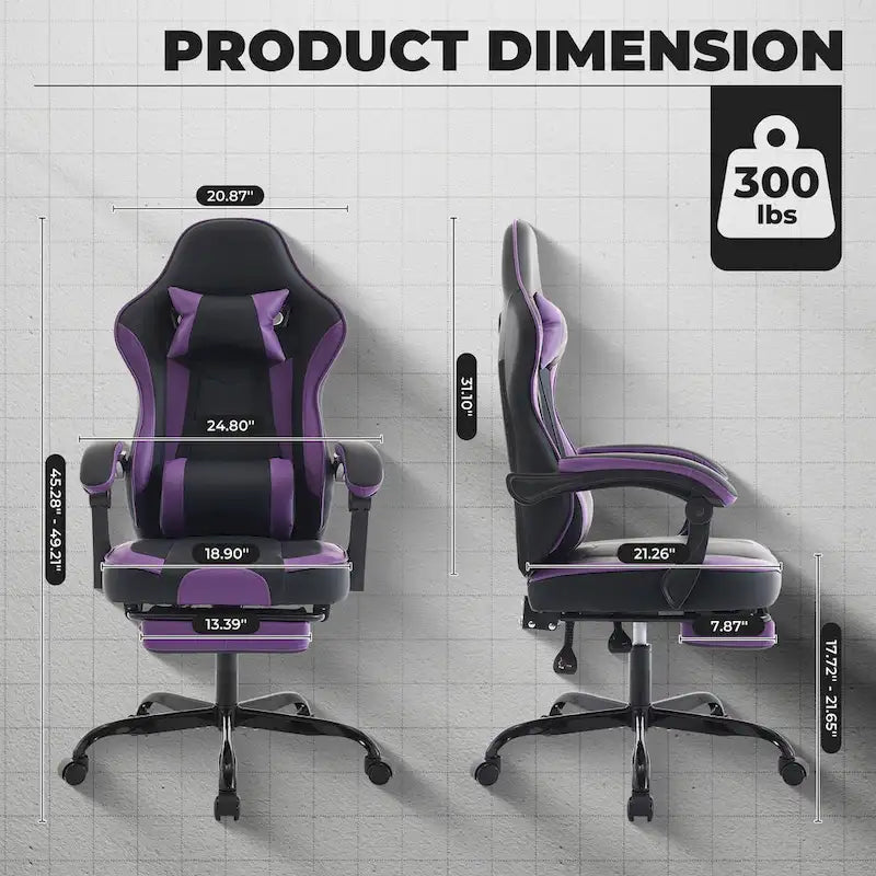 Chaise de gamer, Chaise de bureau ergonomique réglable en hauteur, pivotante, pour adultes, supporte jusqu'à 136 kg