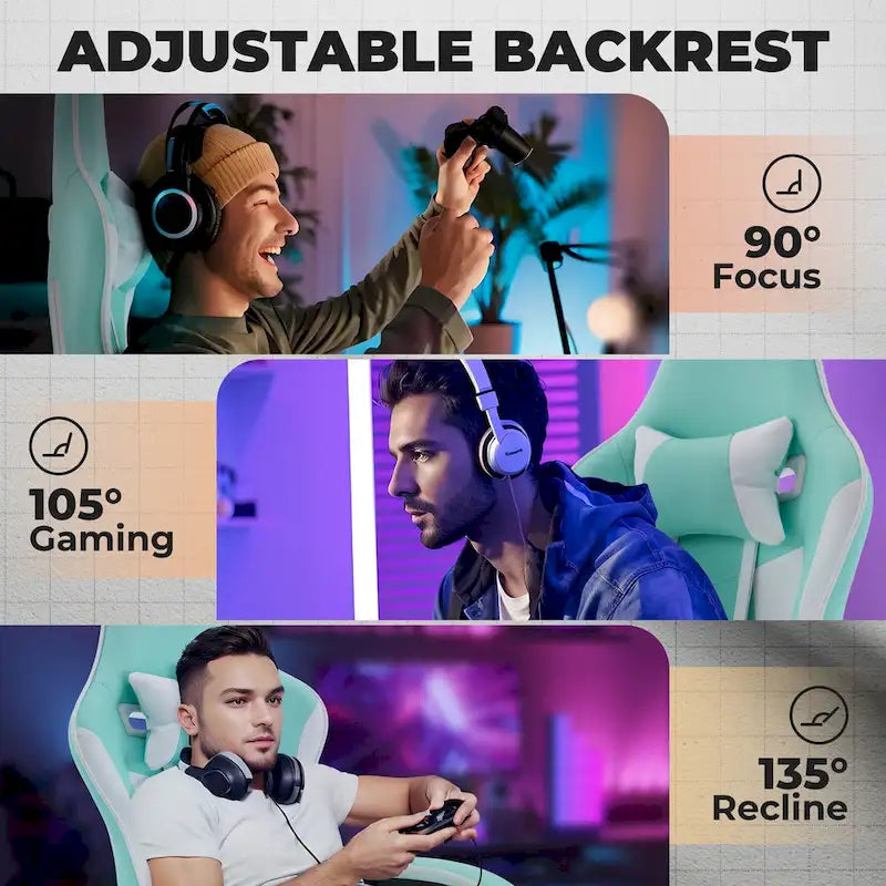 Chaise de gamer, Chaise de bureau ergonomique réglable en hauteur, pivotante, pour adultes, supporte jusqu'à 136 kg