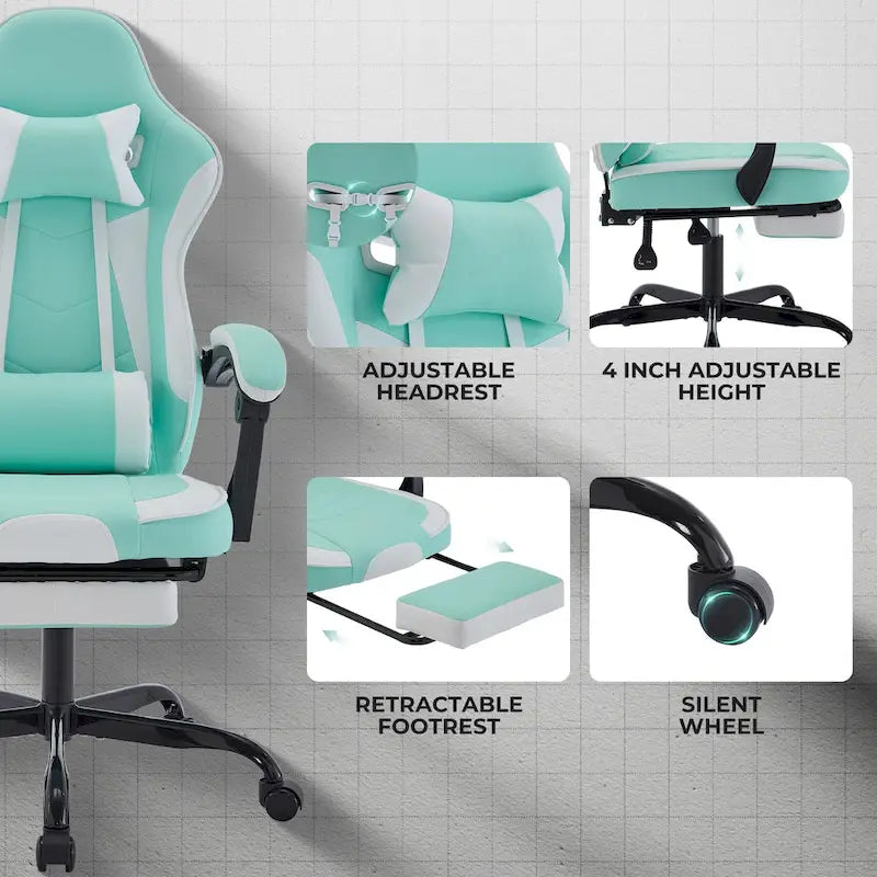 Chaise de gamer, Chaise de bureau ergonomique réglable en hauteur, pivotante, pour adultes, supporte jusqu'à 136 kg