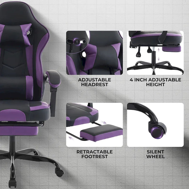 Chaise de gamer, Chaise de bureau ergonomique réglable en hauteur, pivotante, pour adultes, supporte jusqu'à 136 kg