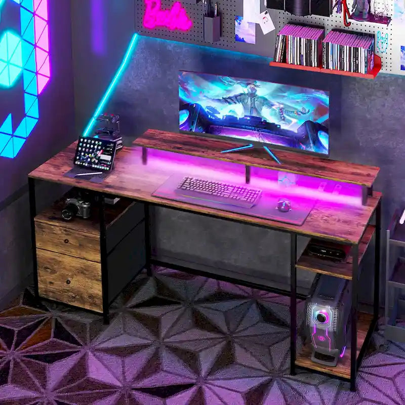 Bureau d'angle en L rotatif à 180° avec étagères de rangement, tiroir et meuble, poste de travail d'étude pour bureau à domicile