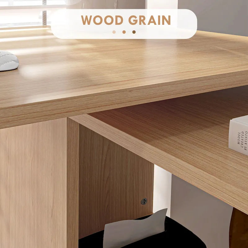 Bureau d'angle en L, bureau d'ordinateur rotatif à 360 degrés avec étagères de rangement, poste de travail avec table d'écriture