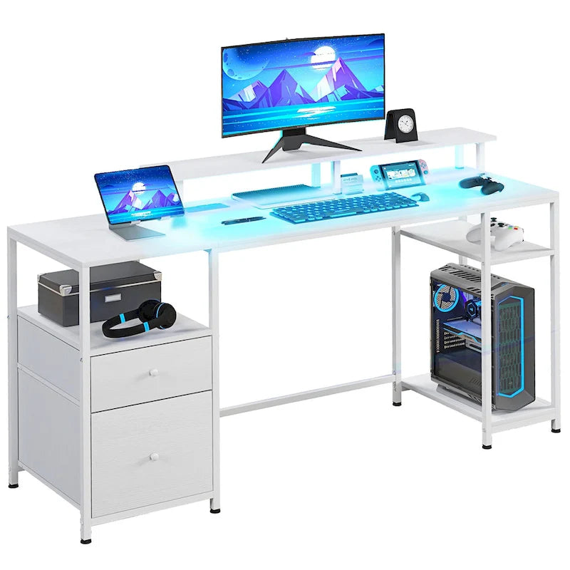 Bureau d'angle en L, bureau d'ordinateur rotatif à 360 degrés avec étagères de rangement, poste de travail avec table d'écriture