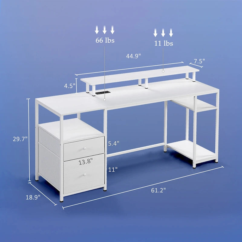 Bureau d'angle en L, bureau d'ordinateur rotatif à 360 degrés avec étagères de rangement, poste de travail avec table d'écriture