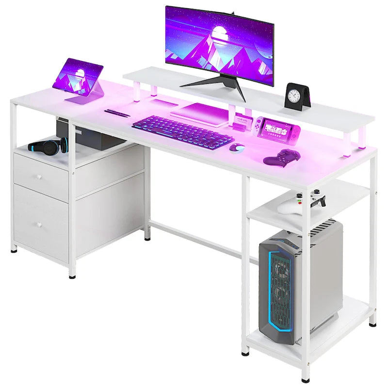 Bureau d'angle en L, bureau d'ordinateur rotatif à 360 degrés avec étagères de rangement, poste de travail avec table d'écriture