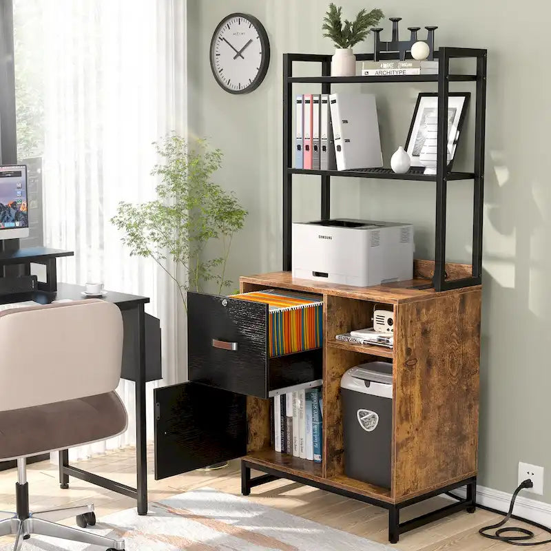 Classeur à tiroirs large de 27,6 po, meuble de rangement en bois avec station de charge et serrures
