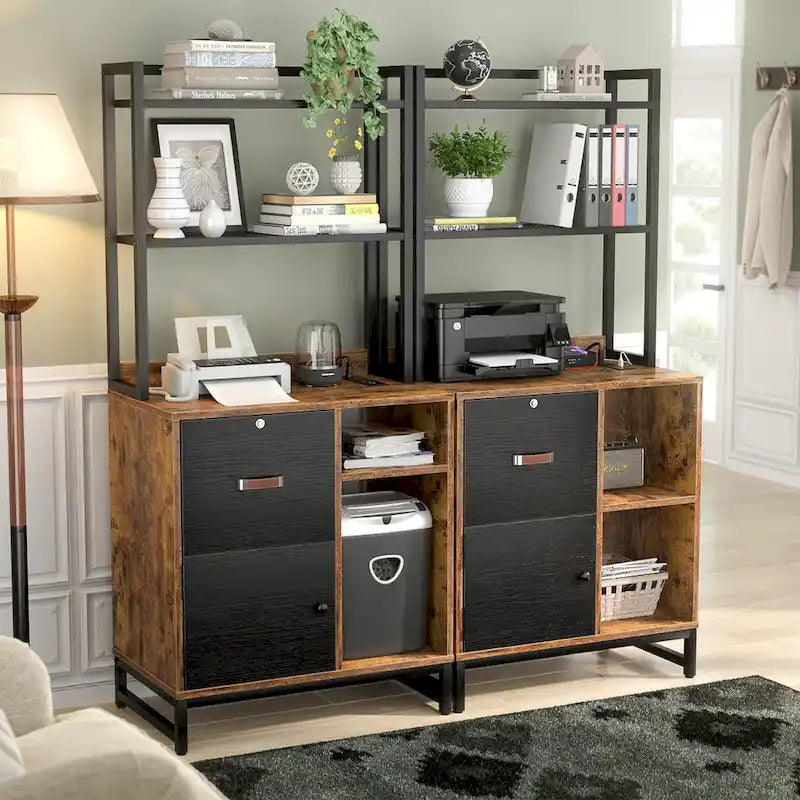 Classeur à tiroirs large de 27,6 po, meuble de rangement en bois avec station de charge et serrures