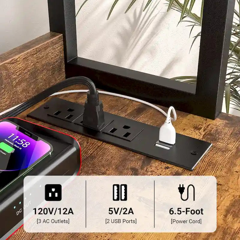 Classeur à tiroirs large de 27,6 po, meuble de rangement en bois avec station de charge et serrures
