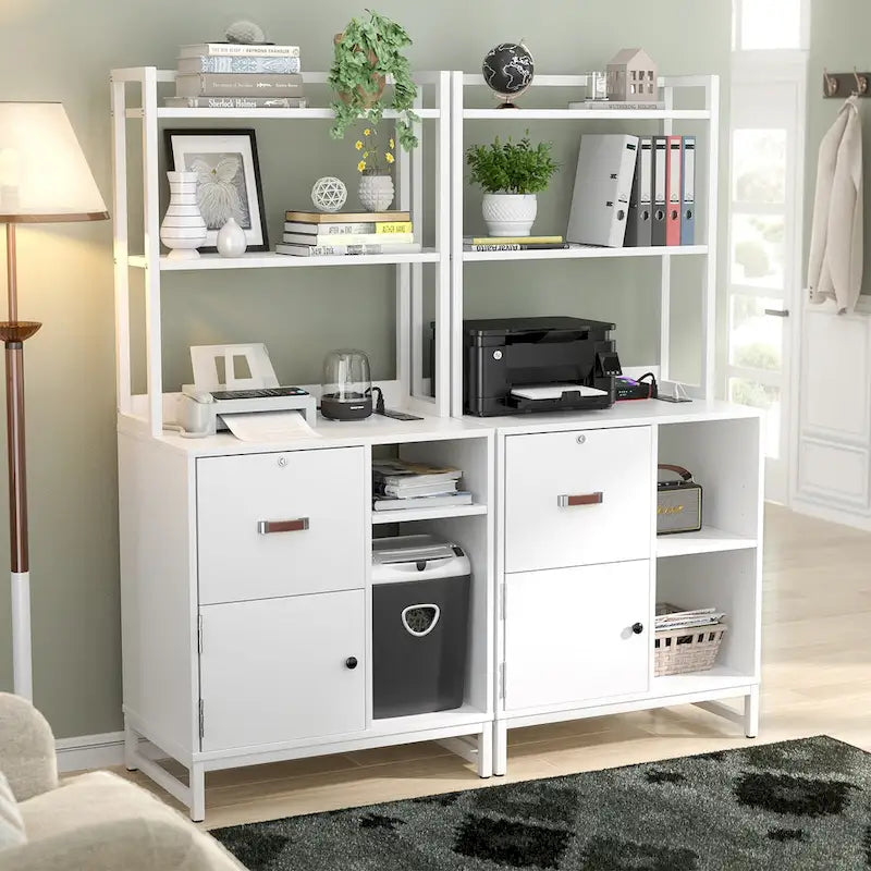 Classeur à tiroirs large de 27,6 po, meuble de rangement en bois avec station de charge et serrures