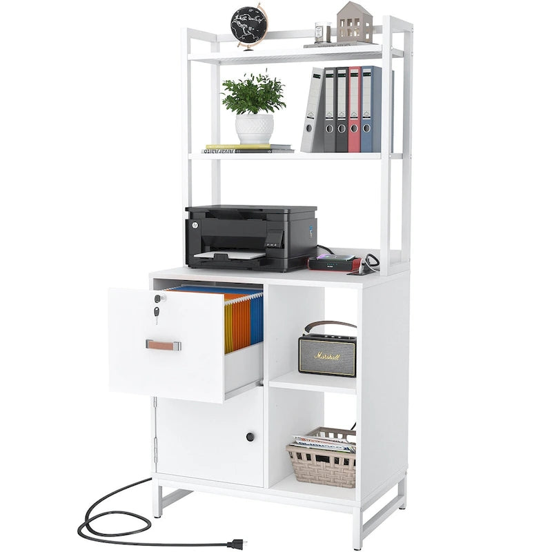 Classeur à tiroirs large de 27,6 po, meuble de rangement en bois avec station de charge et serrures