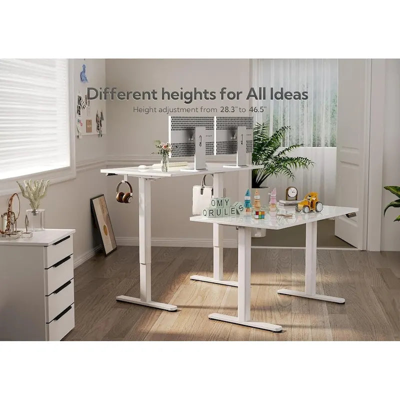 Bureau debout en verre Claiks, Bureau assis-debout blanc à hauteur réglable