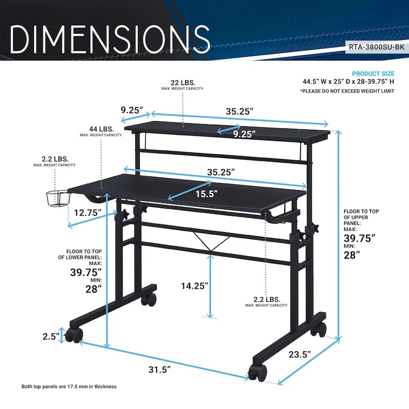 Bureau roulant Techni Mobili avec plateau réglable en hauteur