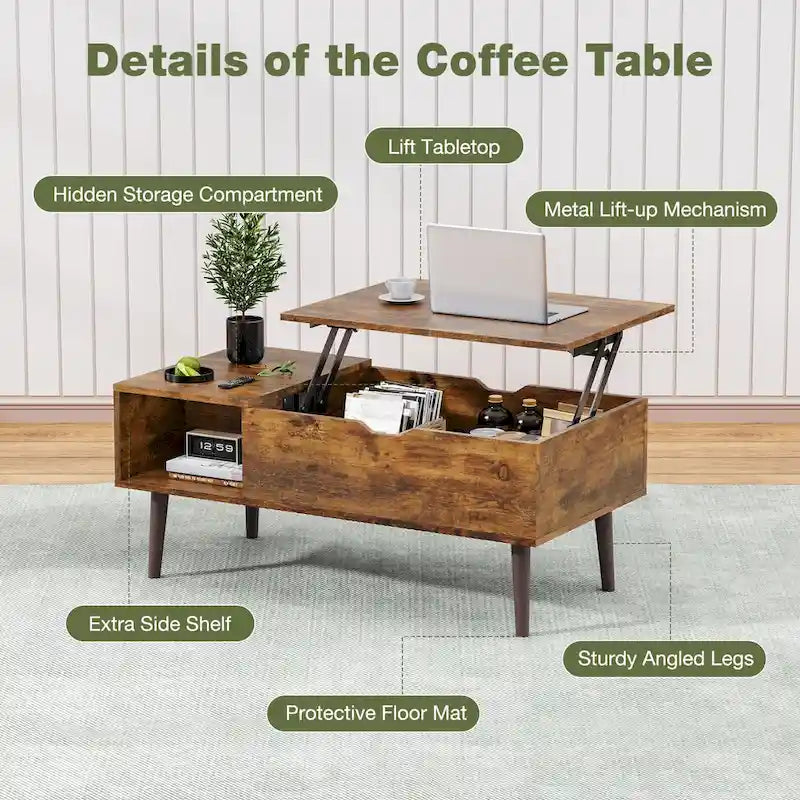 Tables en bois de rangement pour café Sweetcrispy avec plateau relevable