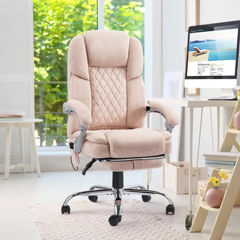 Chaise de bureau de massage chauffante EROMMY avec repose-pieds, chaise de bureau inclinable ergonomique avec support lombaire et hauteur réglable.