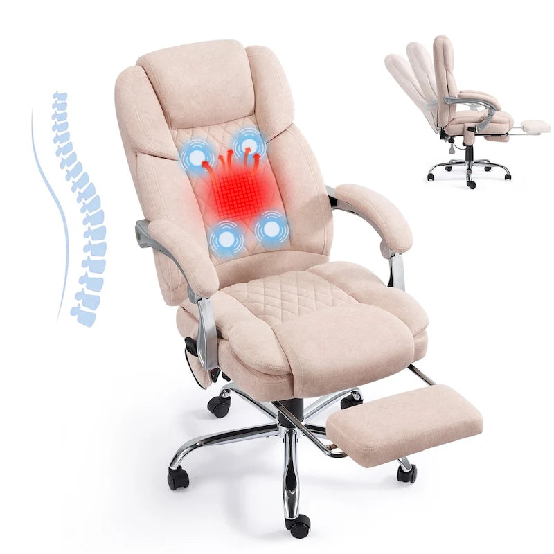 Chaise de bureau de massage chauffante EROMMY avec repose-pieds, chaise de bureau inclinable ergonomique avec support lombaire et hauteur réglable.