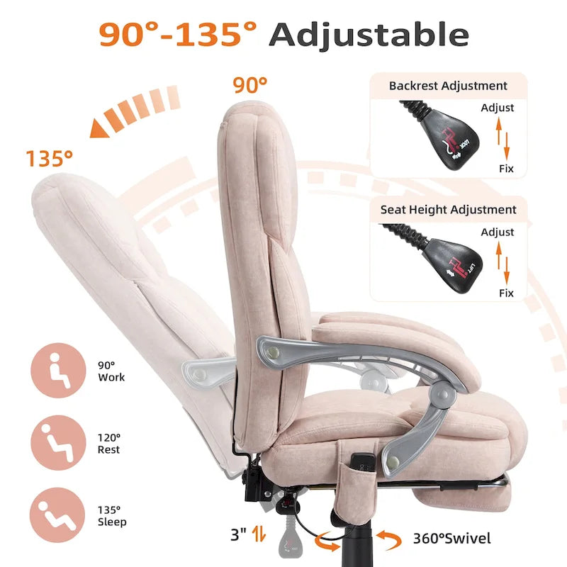 Chaise de bureau de massage chauffante EROMMY avec repose-pieds, chaise de bureau inclinable ergonomique avec support lombaire et hauteur réglable.