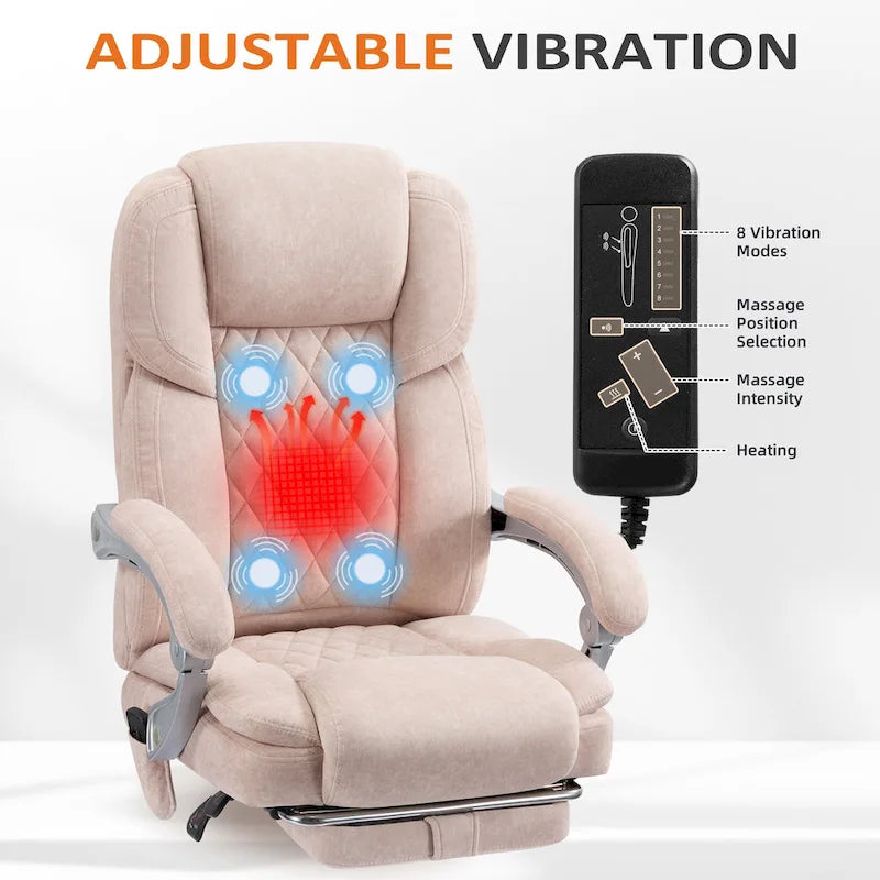 Chaise de bureau de massage chauffante EROMMY avec repose-pieds, chaise de bureau inclinable ergonomique avec support lombaire et hauteur réglable.